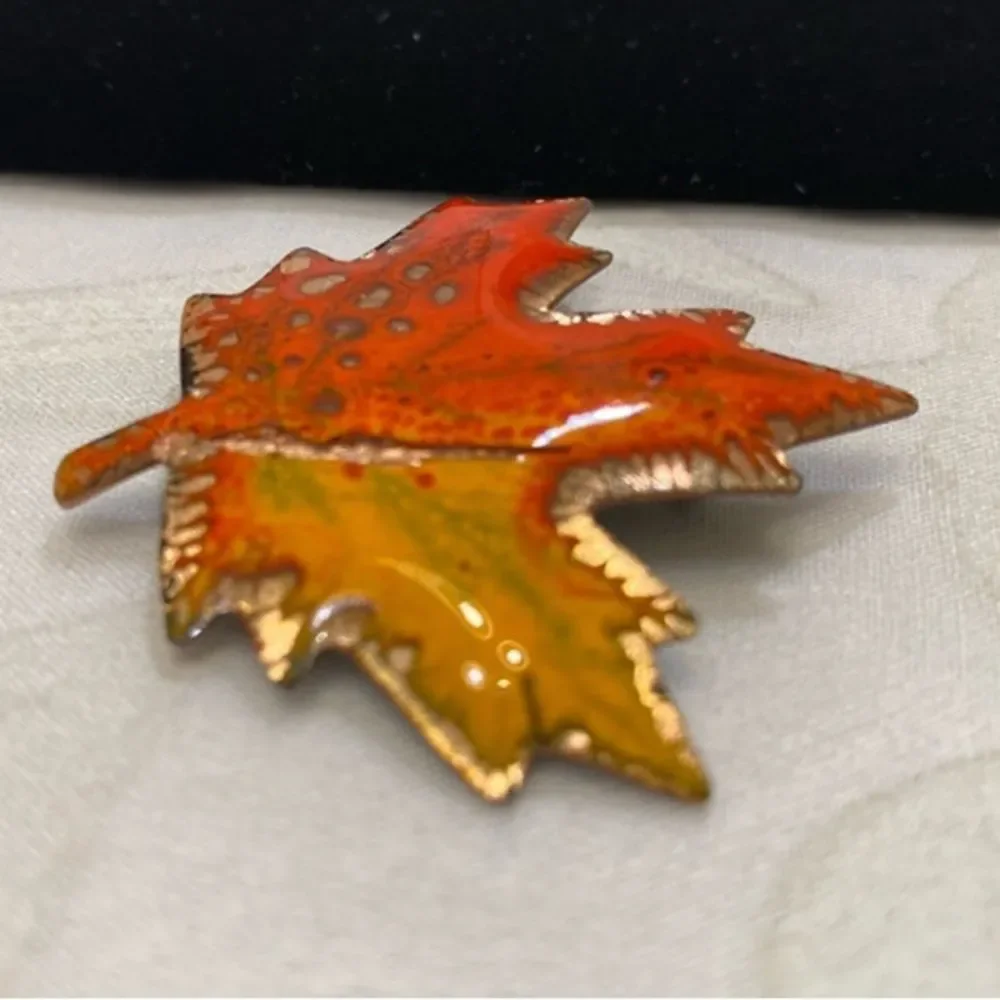 Vintage Jules Perrier Enamel Leaf Brooch